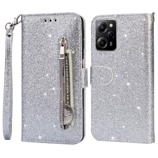For Xiaomi Poco X5 Pro 5G / Redmi Note 12 Pro Speed 5G / Note 12 Pro 5G Glittery Phone Case PU Leather Zippered Wallet Cover
