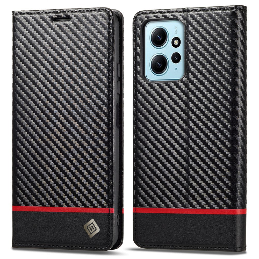 LC.IMEEKE For Xiaomi Redmi Note 12 4G Leather Phone Case Carbon Fiber Texture Phone Wallet Stand Cover