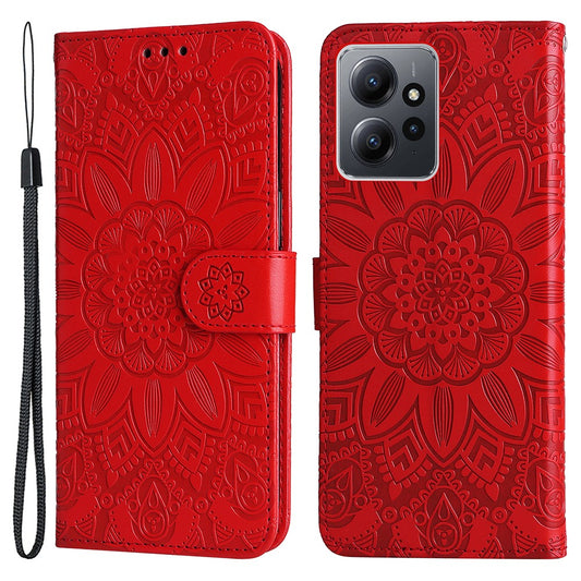 Xiaomi Redmi Note 12 4G Handyhülle – mit Ständer aus PU-Leder mit Sonnenblumen-Aufdruck und Riemen