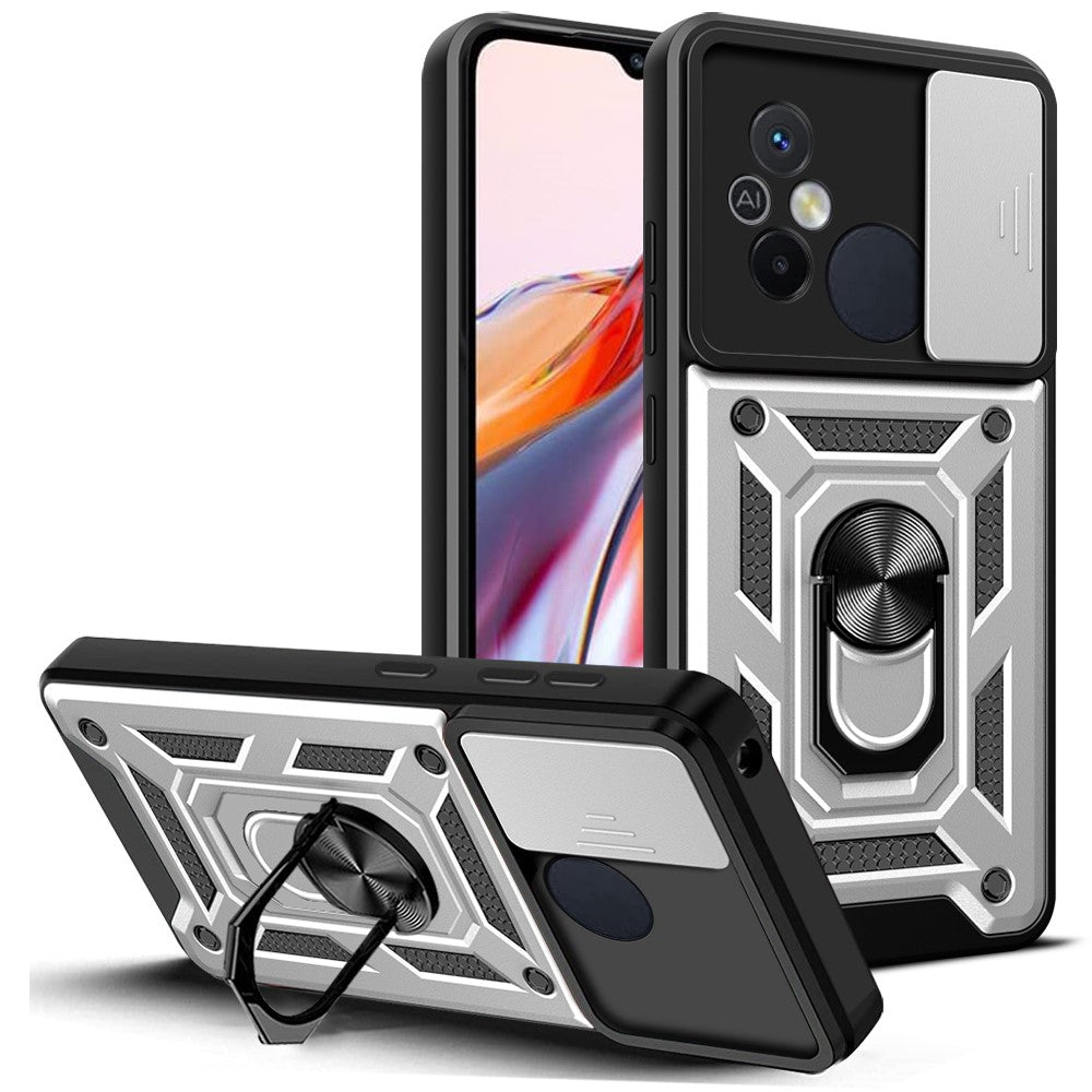 For Xiaomi Redmi 12C 4G Kickstand Phone Case PC+TPU Cover with Slide Camera Lid