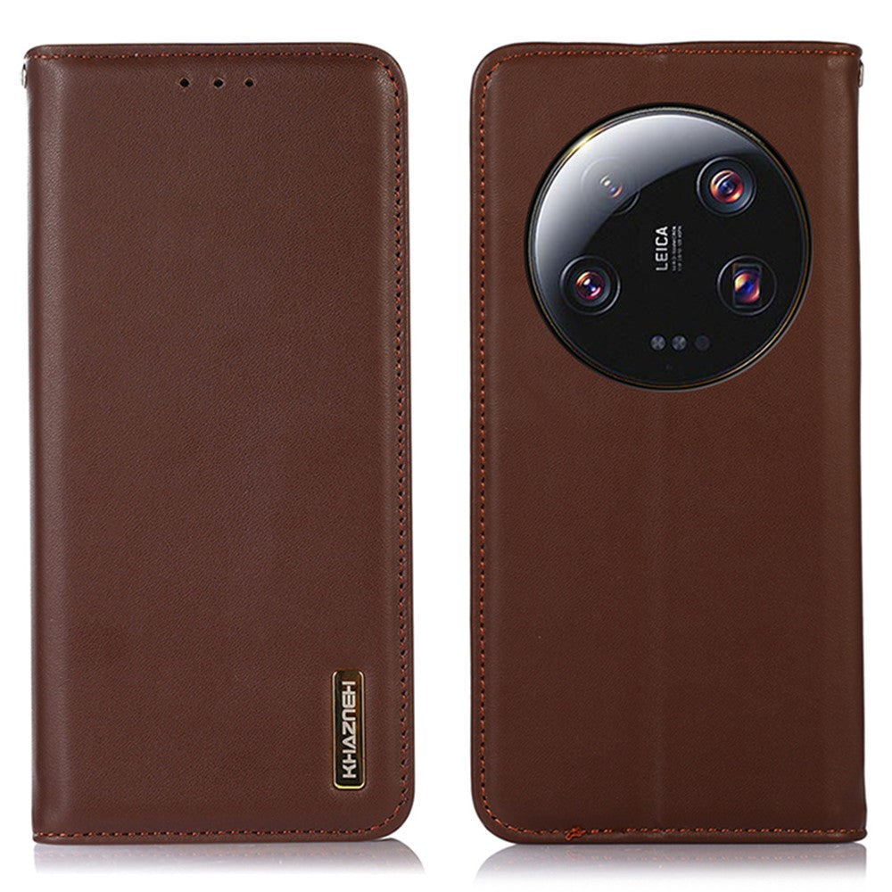 KHAZNEH For Xiaomi 13 Ultra Mobile Phone Cover RFID Blocking Genuine Cowhide Leather Stand Wallet Case