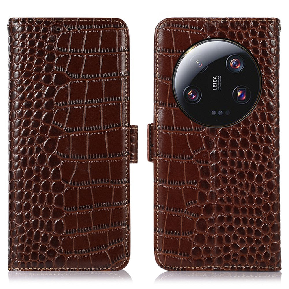 For Xiaomi 13 Ultra Genuine Cowhide Leather Phone Case Stand RFID Blocking Wallet Crocodile Texture Phone Cover