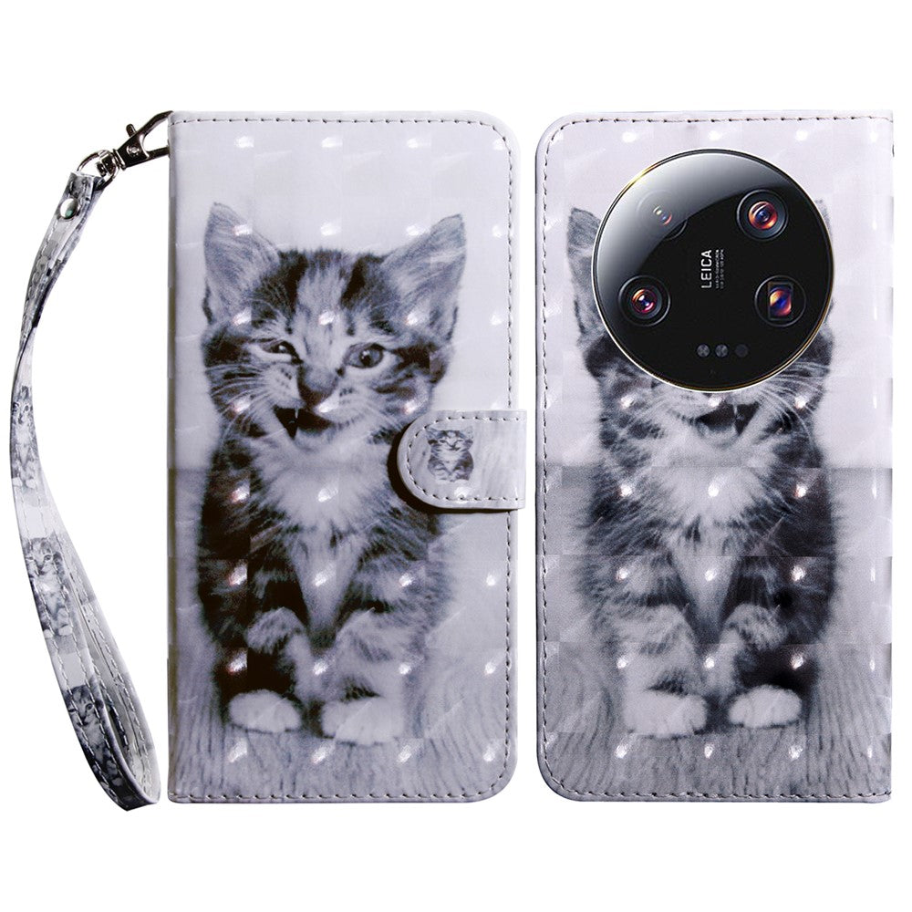 3D Pattern Printing Phone Case for Xiaomi 13 Ultra PU Leather Wallet Cover Phone Shell with Strap