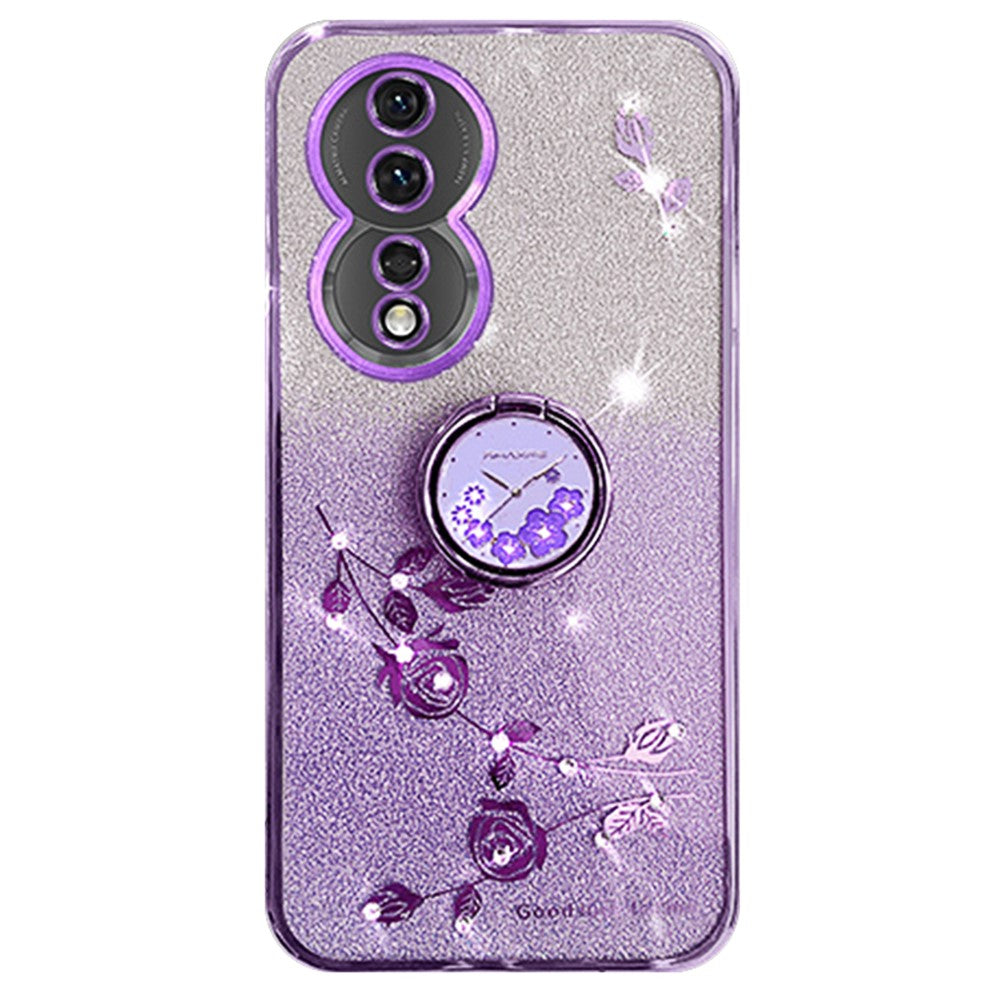 KADEM For Honor 90 Phone Shell Glitter Gradient Rhinestone Flower TPU Case Cover with Kickstand