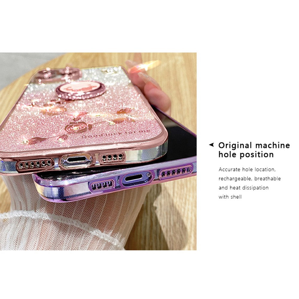 KADEM For Xiaomi Redmi Note 12 4G Kickstand Case Glitter Gradient Rhinestone Flower Phone Cover TPU Electroplating Case