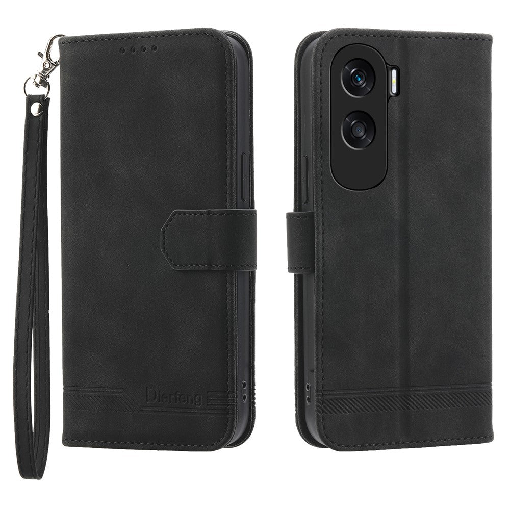 DIERFENG DF-03 for Honor X50i 5G / 90 Lite 5G Lines Imprinted Leather Wallet Cover Phone Case with Stand