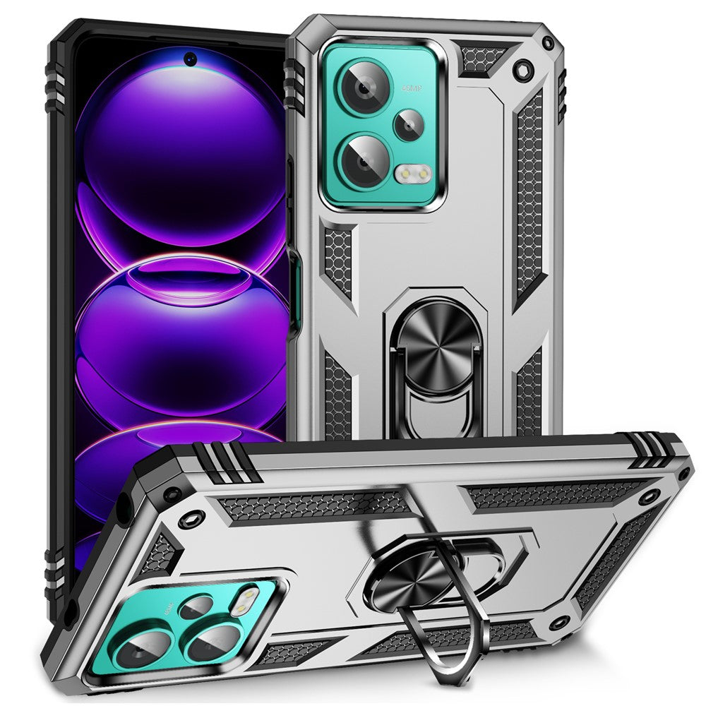 For Xiaomi Redmi Note 12 4G Kickstand Phone Case PC+TPU Cover with Built-in Magnetic Holder Metal Sheet