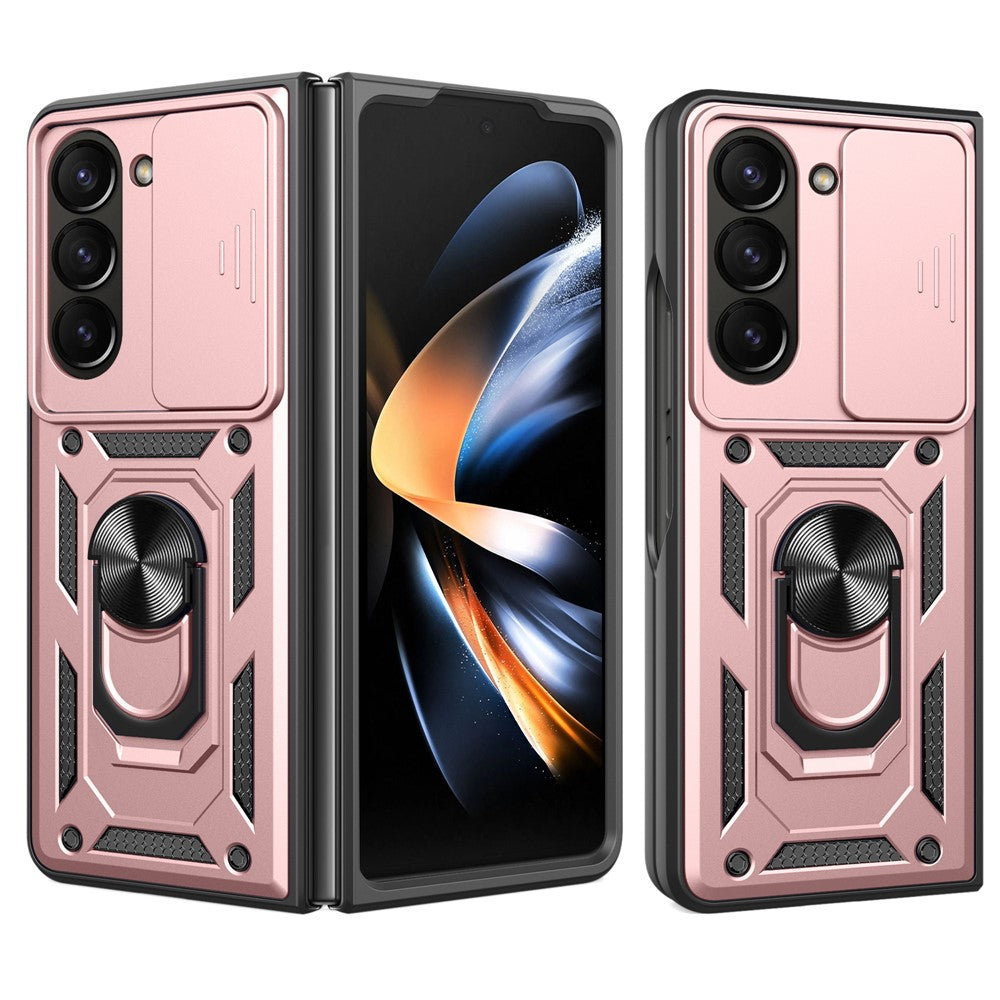 For Samsung Galaxy Z Fold5 5G Kickstand Phone Cover PC+TPU Case with Slide Lens Protector