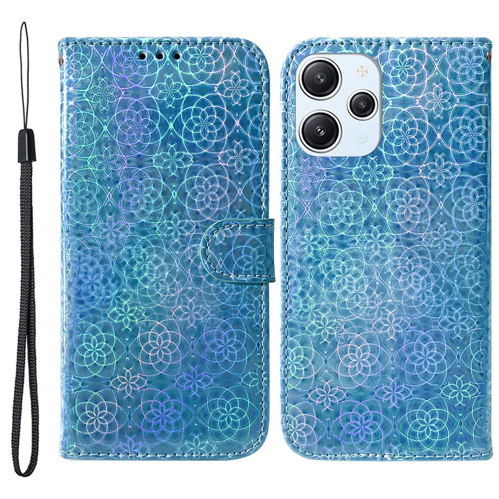 For Xiaomi Redmi 12 4G Dazzling Flower Pattern Phone Case PU Leather Wallet Stand Cover