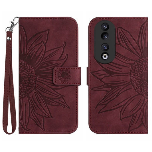 Honor 90 Wallet-Handyhülle – mit Riemen, mit Sonnenblumenmuster
