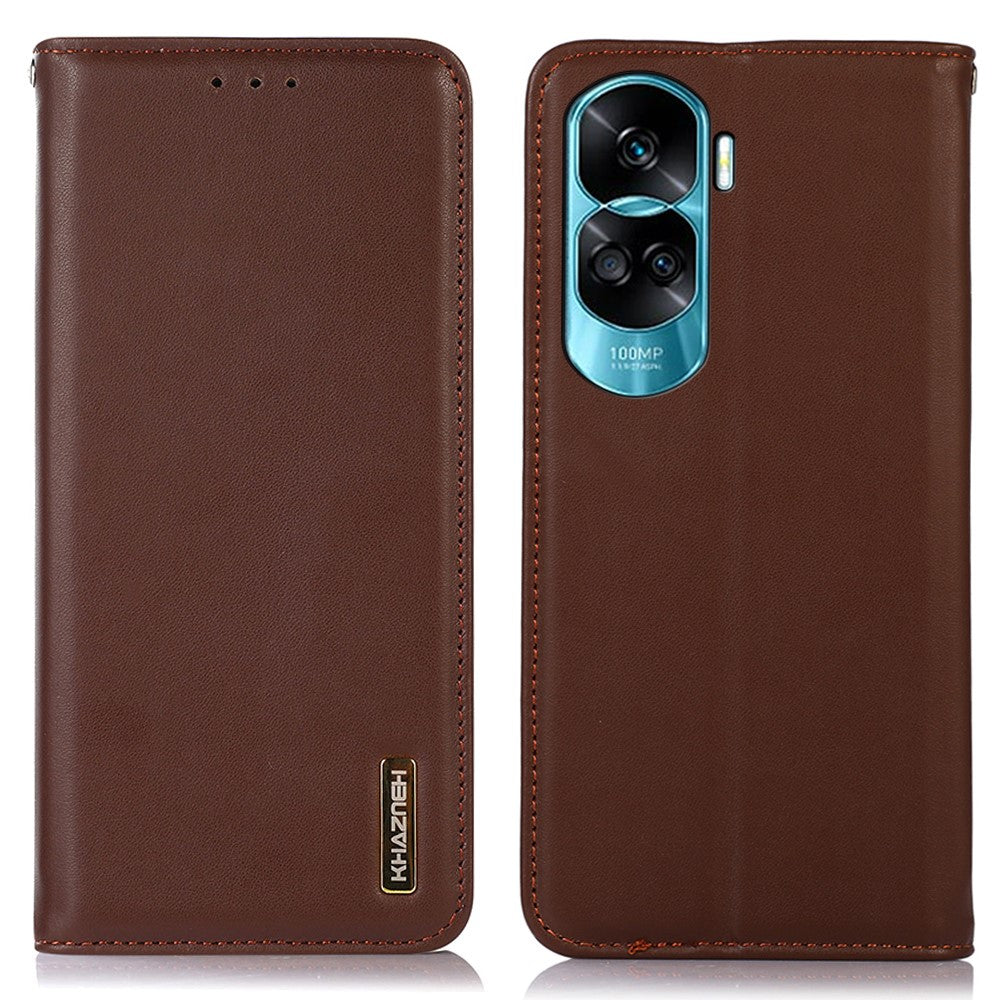 KHAZNEH For Honor 90 Lite 5G / X50i 5G Phone Case Genuine Cow Leather Stand Cover RFID Blocking Wallet Shell