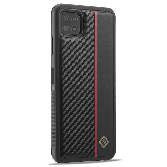 Galaxy A22 5G Stoßfeste Hülle - Carbonfaser-Optik – PU-Leder & TPU