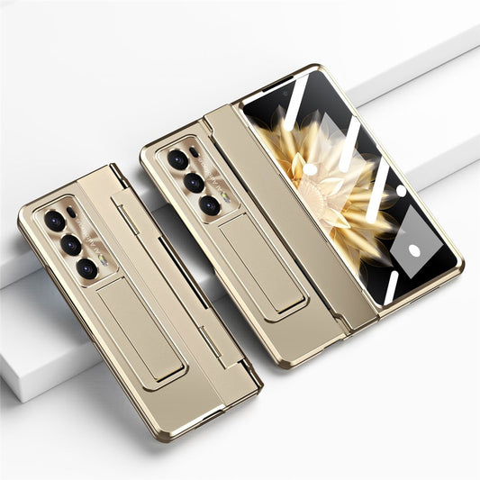 For Honor Magic V2 5G Hinge Protection Hard PC Case Kickstand Phone Cover with Tempered Glass Screen Film