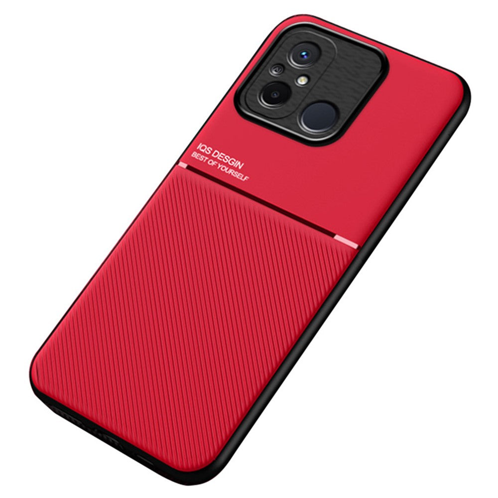 For Xiaomi Redmi 12C 4G / Poco C55 4G Phone Case Lines Imprinted PU Leather+TPU Magnetic Car Mount Phone Cover