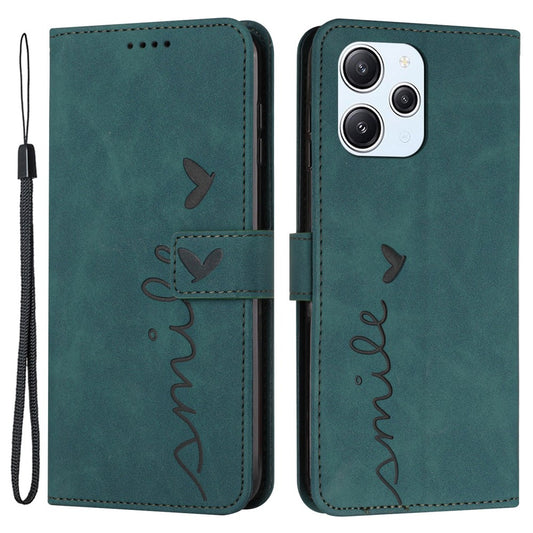 For Xiaomi Redmi 12 4G Leather Wallet Stand Cover Heart Imprinted Magnetic Clasp Phone Case