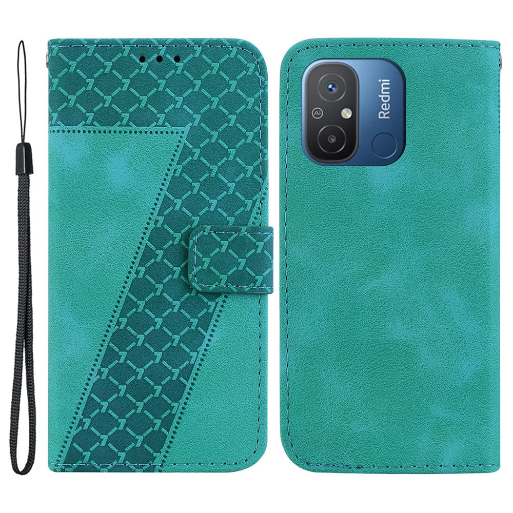 For Xiaomi Redmi 12C 4G Shockproof Phone Cover 7-Shape Imprinted PU Leather Wallet Stand Case
