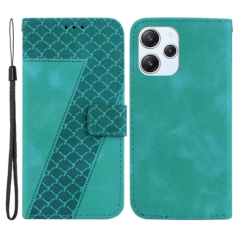 For Xiaomi Redmi 12 4G 7-Shape Imprinted Leather Cell Phone Case Protective Wallet Stand Cover