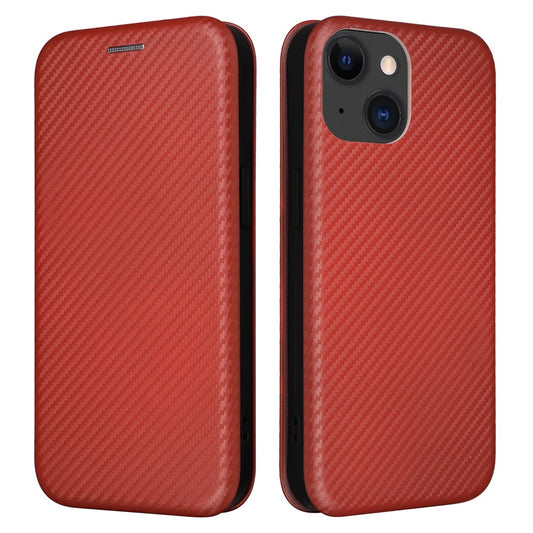 Card Holder Phone Stand Case for iPhone 15 Plus , Carbon Fiber Texture PU Leather Cover