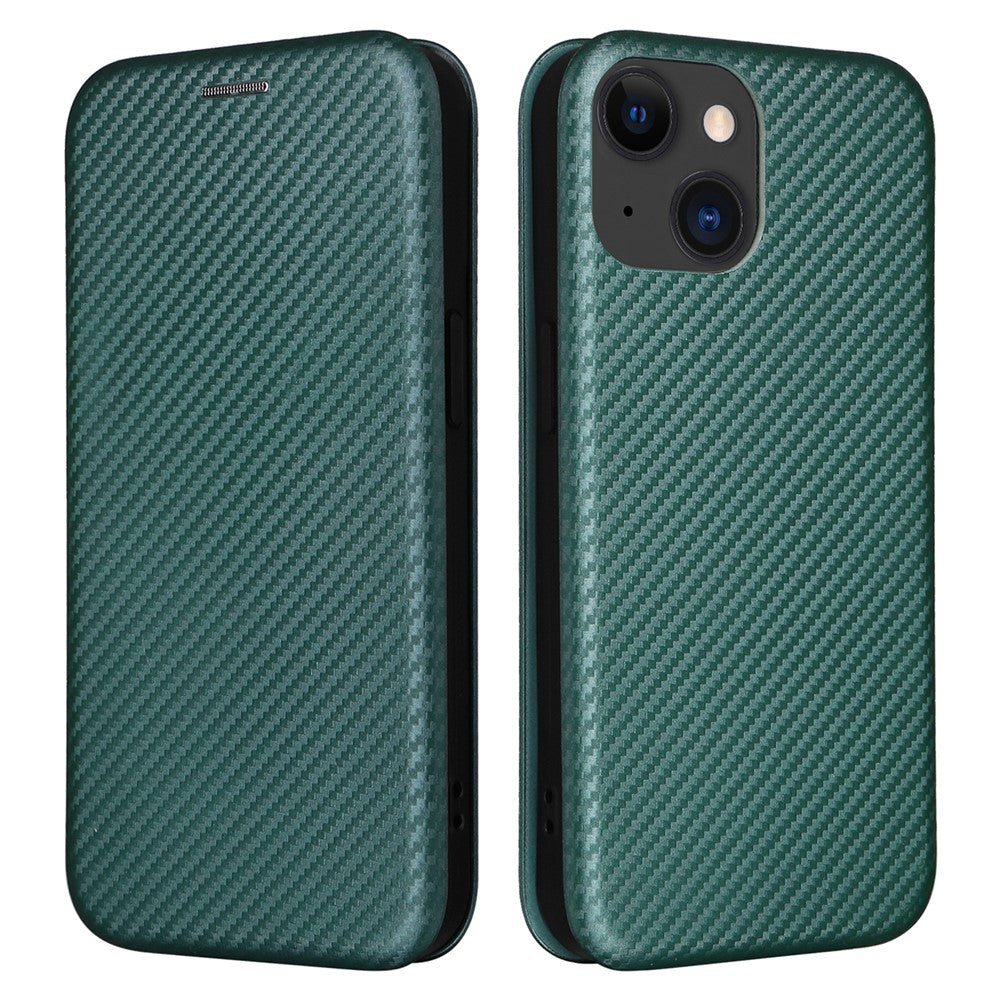 Card Holder Leather Phone Case for iPhone 15 , Carbon Fiber Texture Stand Phone Cover