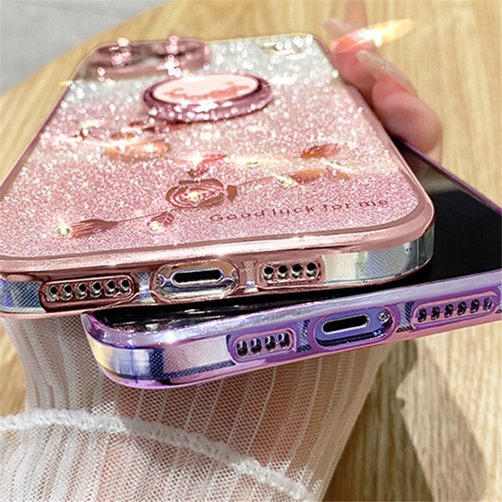 KADEM For Xiaomi Redmi 12 5G (Global) / Note 12R 5G / Poco M6 Pro 5G Cellphone Case with Ring Kickstand Glitter Flower Pattern TPU Cover