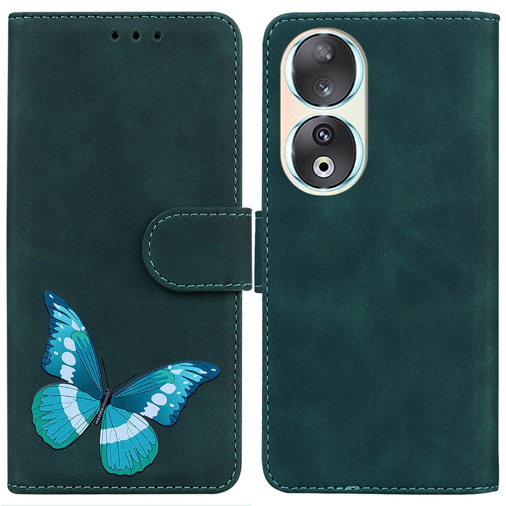 Anti-Drop Wallet Phone Case for Honor 90 Butterfly Printing Skin-Touch PU Leather Flip Cover