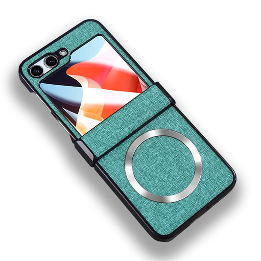 Galaxy Z Flip5 5G – Magnetische Handyhülle aus Kunststoff, PU-Leder und gehärtetem Glas, mit Scharnierschutz, mit Displayschutz