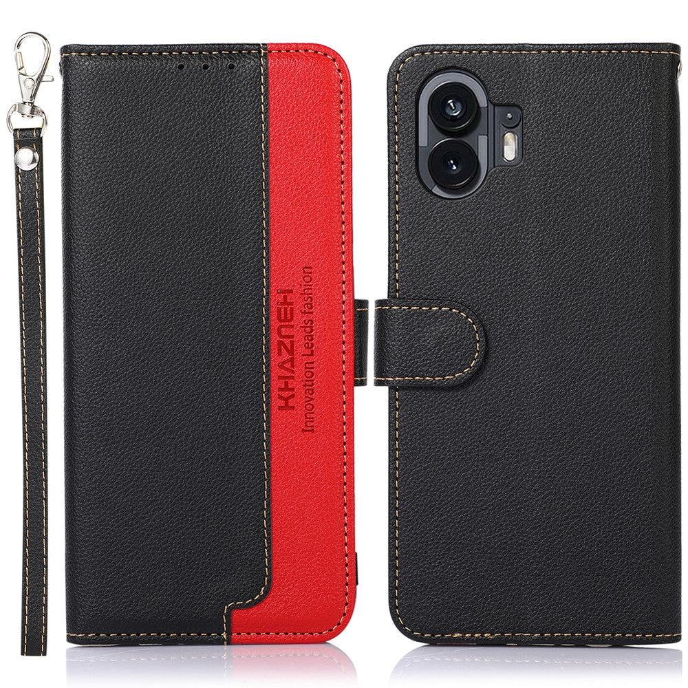 KHAZNEH For Nothing Phone (2) Anti-Scratch Phone Shell Litchi Texture Wallet Stand RFID Blocking PU Leather Case