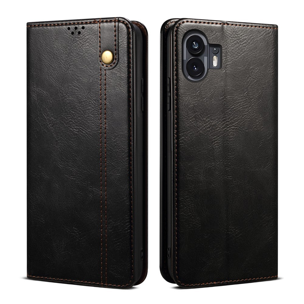PU Leather Case for Nothing Phone (2) , Anti-Scratch Waxy Crazy Horse Texture Wallet Stand Phone Cover