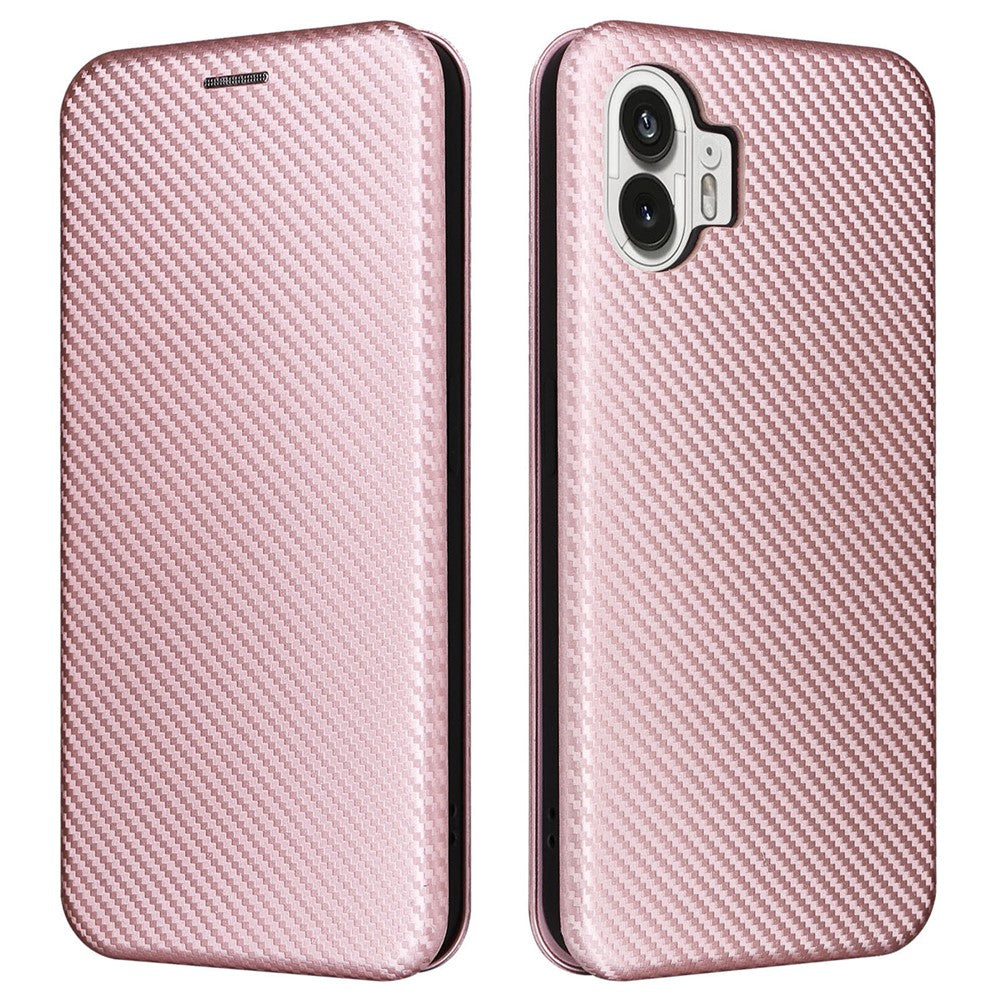 Nothing Phone (2) Wallet-Handyhülle – Mit Carbonfaser-Textur, Kartenhalter, Lederständer