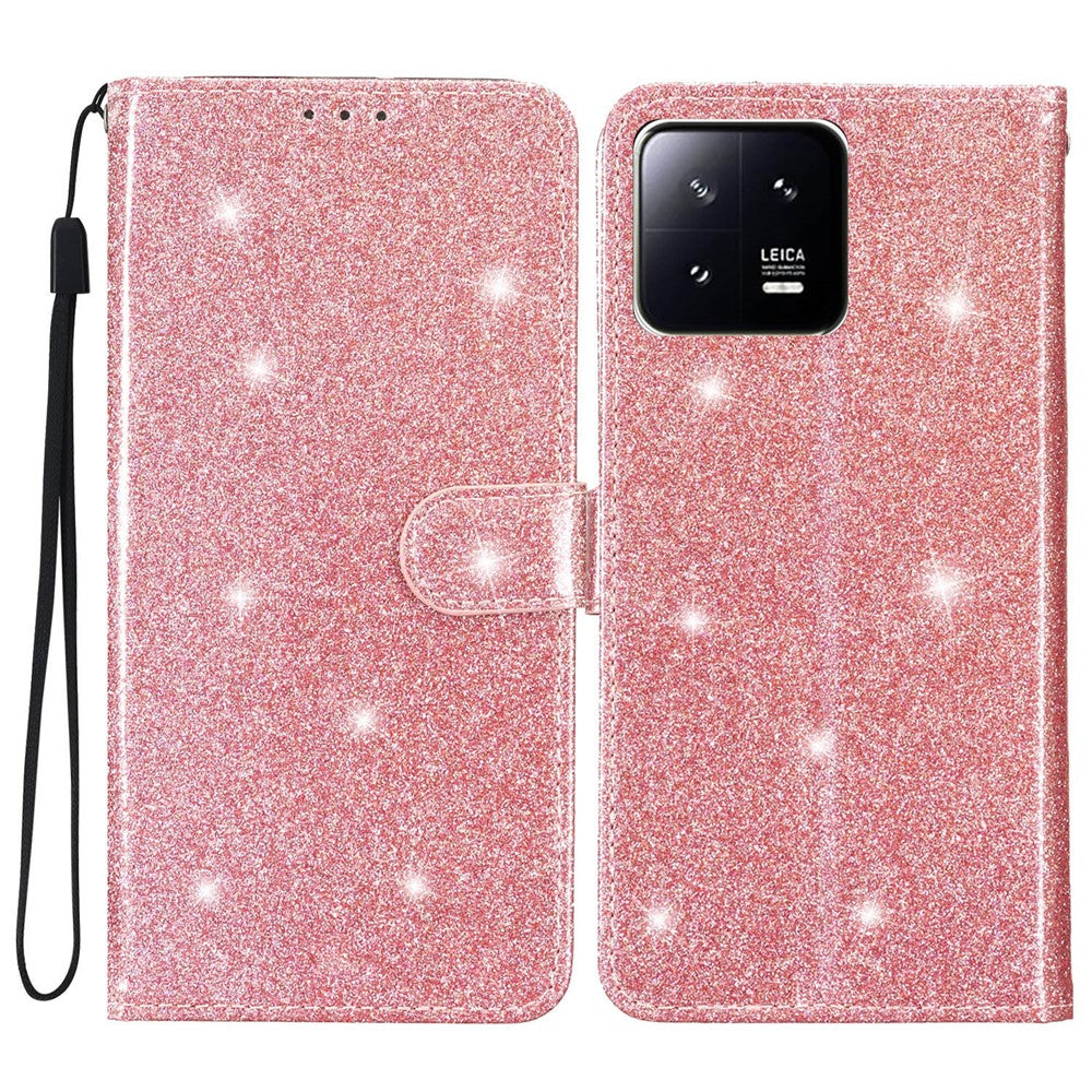 Glittery PU Leather Phone Case for Xiaomi 13 Shockproof Wallet Stand Cover