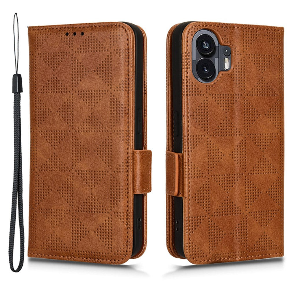 Nothing Phone (2) Handyhülle – Mit stoßdämpfendem Dreiecksmuster, Brieftaschen- & Ständerdesign, aus PU-Leder & TPU, mit Tragegurt