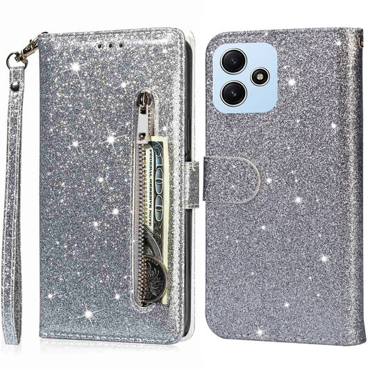 For Xiaomi Redmi 12 4G / 5G (Global) / Poco M6 Pro 5G Case Zipper Pocket Glittery Leather Cover