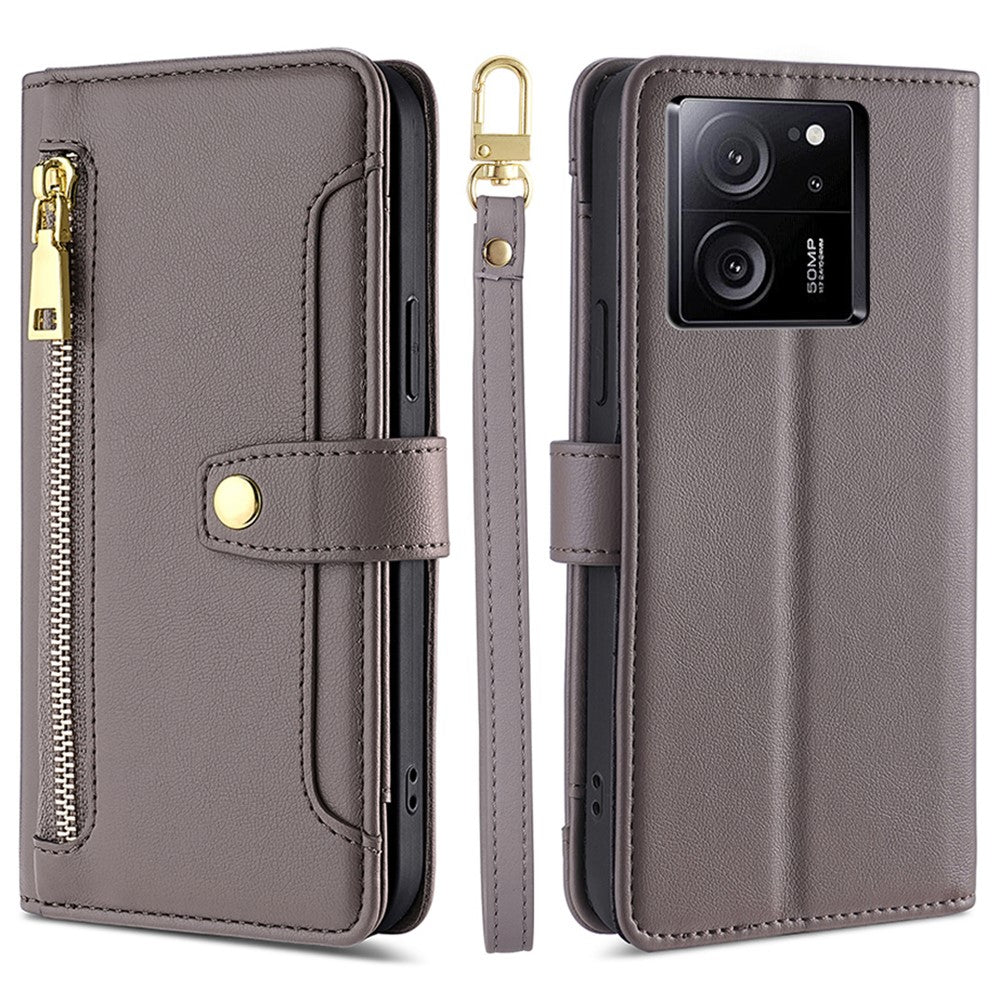 For Xiaomi Redmi K60 Ultra / 13T / 13T Pro Case Leather Zipper Wallet Stand Phone Cover with Long and Short Strap