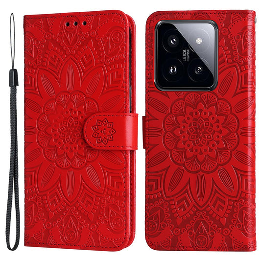Xiaomi 14 Pro Handyhülle – aus PU-Leder mit Ständer, Brieftasche, Sonnenblumenmuster