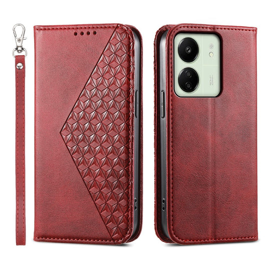 For Xiaomi Redmi 13C 4G / 13C 5G / Poco C65 4G / Poco M6 5G / 13R 5G Case Imprinted Rhombus Pattern PU Leather Mobile Phone Cover