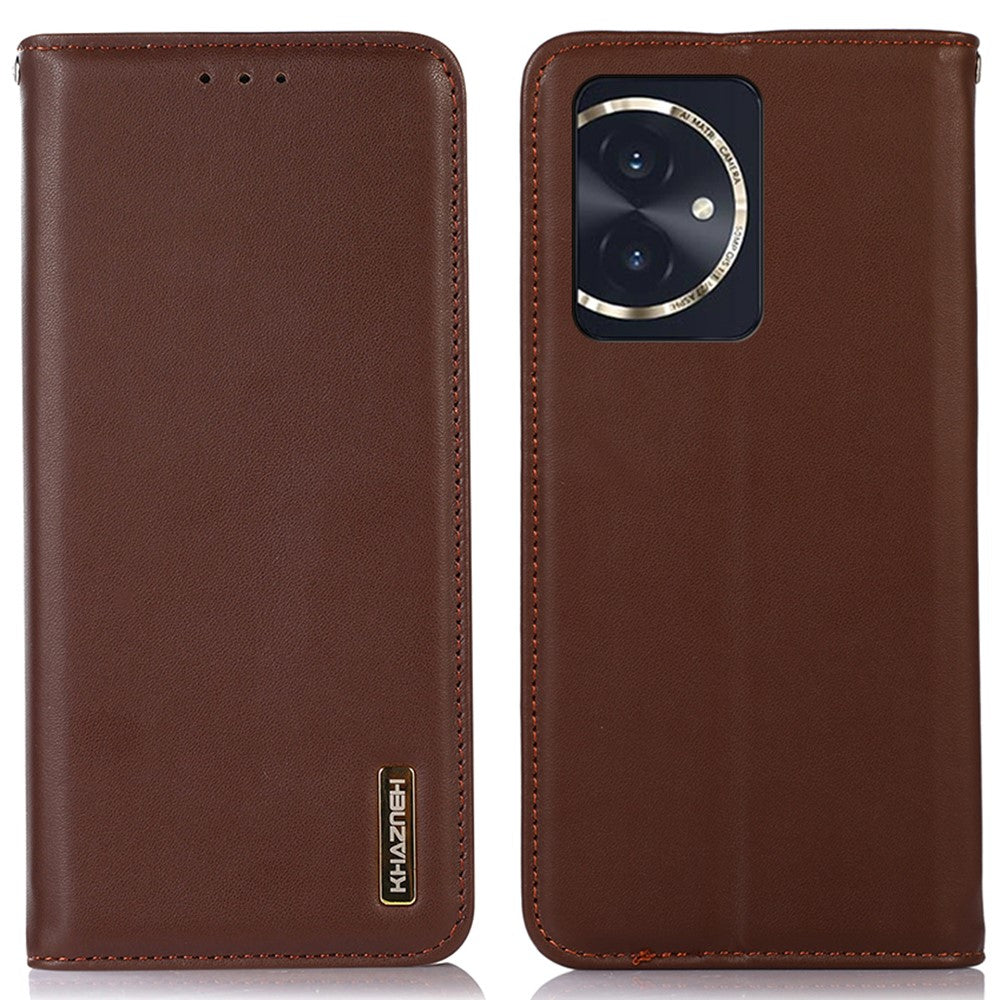 KHAZNEH For Honor 100 5G Cell Phone Case Genuine Cow Leather Nappa Texture RFID Blocking Cover