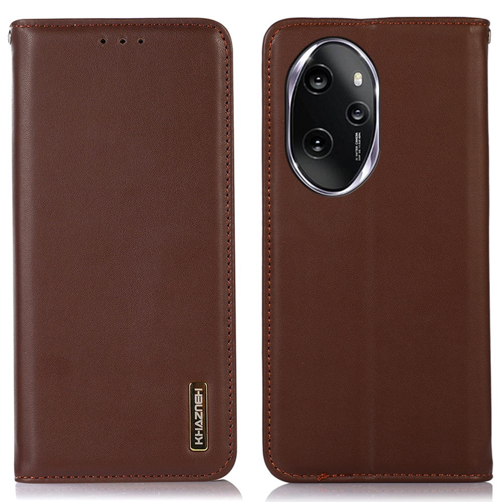 KHAZNEH For Honor 100 Pro 5G Case Genuine Cow Leather Nappa Texture Cover with Magnetic Closure
