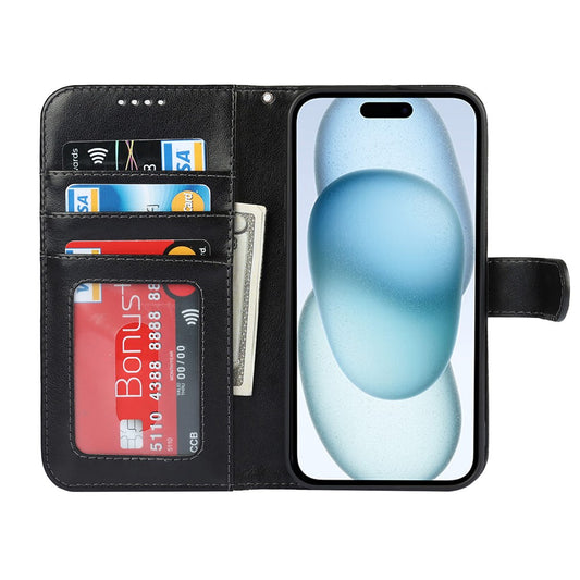iPhone 15 Plus Wallet-Hülle – Mit Musterdruck, Kartenfächer & Riemen