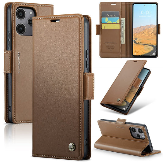 For Xiaomi Redmi 12 4G / 12 5G (Global) / Note 12R 5G / Poco M6 Pro 5G Leather Case CASEME 023 RFID Blocking 3 Card Slot Mobile Cover