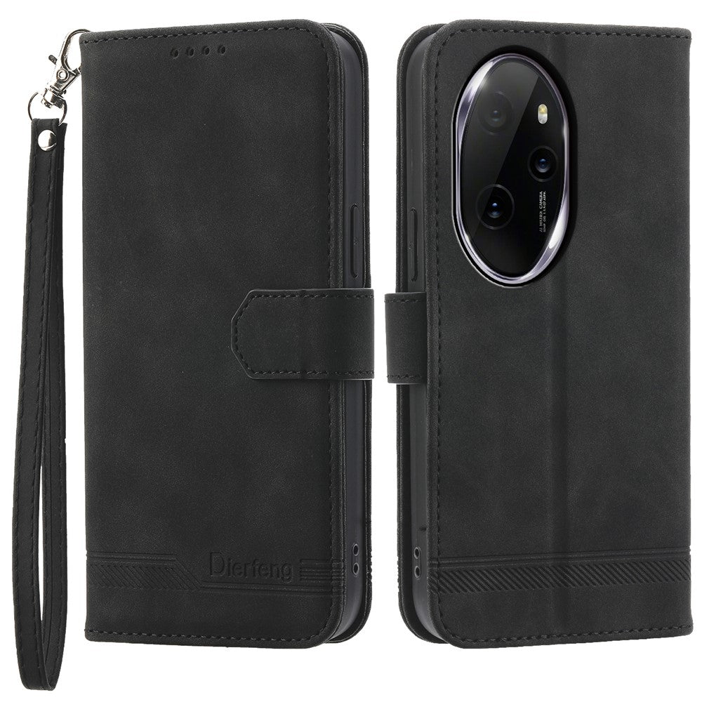 DIERFENG DF-03 for Honor 100 Pro 5G Leather Case Wallet Cover Lines Imprint