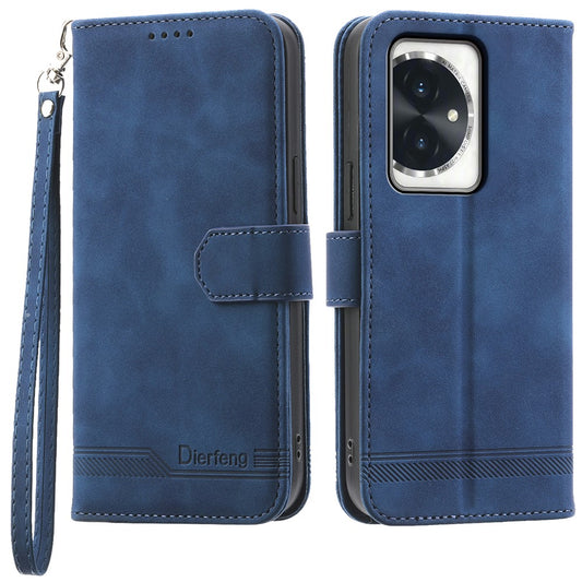 Honor 100 5G Handyhülle – DIERFENG DF-03 Brieftasche aus Leder mit Linienstruktur und Standfunktion