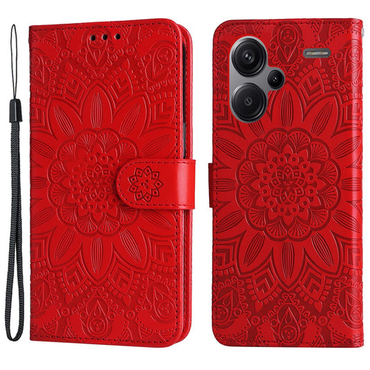 Xiaomi Redmi Note 13 Pro+ 5G Handyhülle – Lederhülle mit Ständer und Riemen, Sonnenblumenmuster