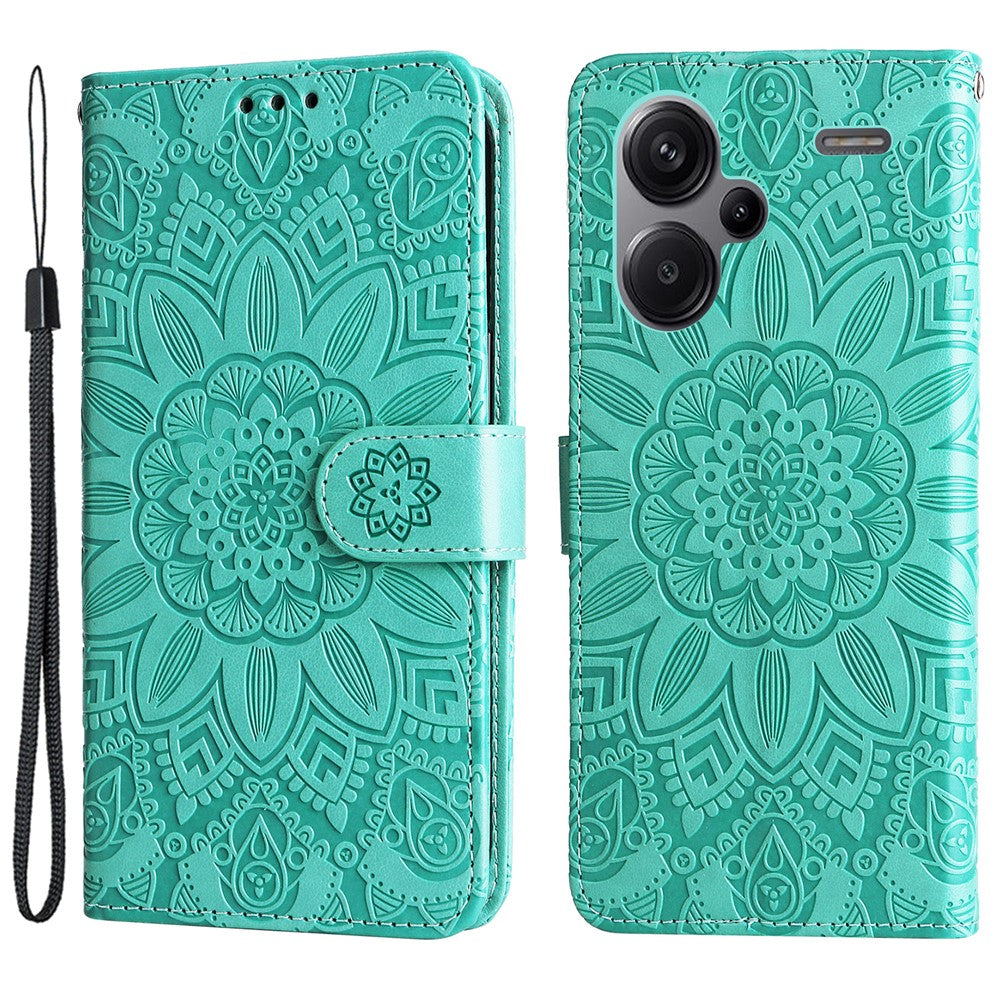 For Xiaomi Redmi Note 13 Pro+ 5G Leather Case Wallet Cover Stand with Strap, Sunflower Pattern