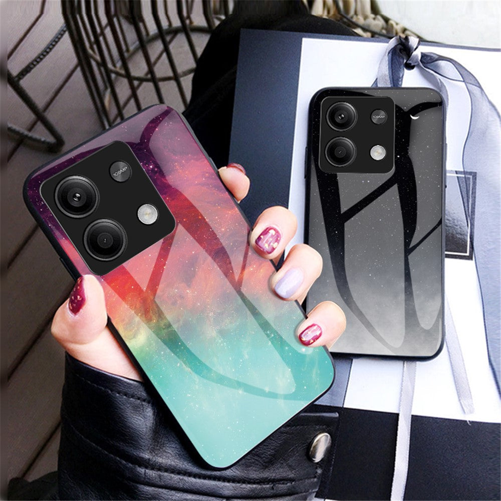 For Xiaomi Redmi Note 13 5G Case Tempered Glass+PC+TPU Phone Back Protector with Starry Sky Pattern