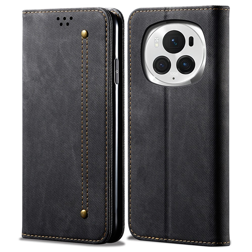 Honor Magic6 Pro 5G Wallet-Handyhülle – Lederhülle mit Jeansstoff-Textur