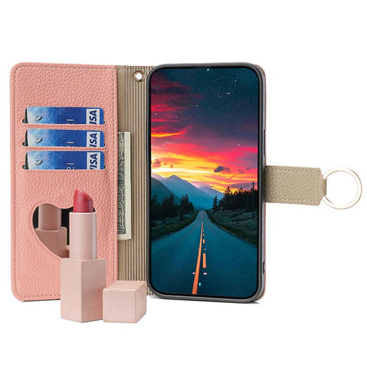 Galaxy S23 Plus Wallet-Hülle – Litschi-Textur, mit Spiegel & Kettenschultergurt
