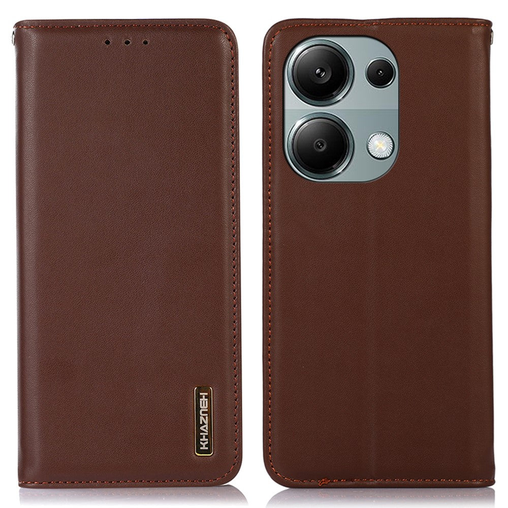 KHAZNEH For Xiaomi Redmi Note 13 Pro 4G / Poco M6 Pro 4G Phone Case Nappa Texture Genuine Cow Leather Cover
