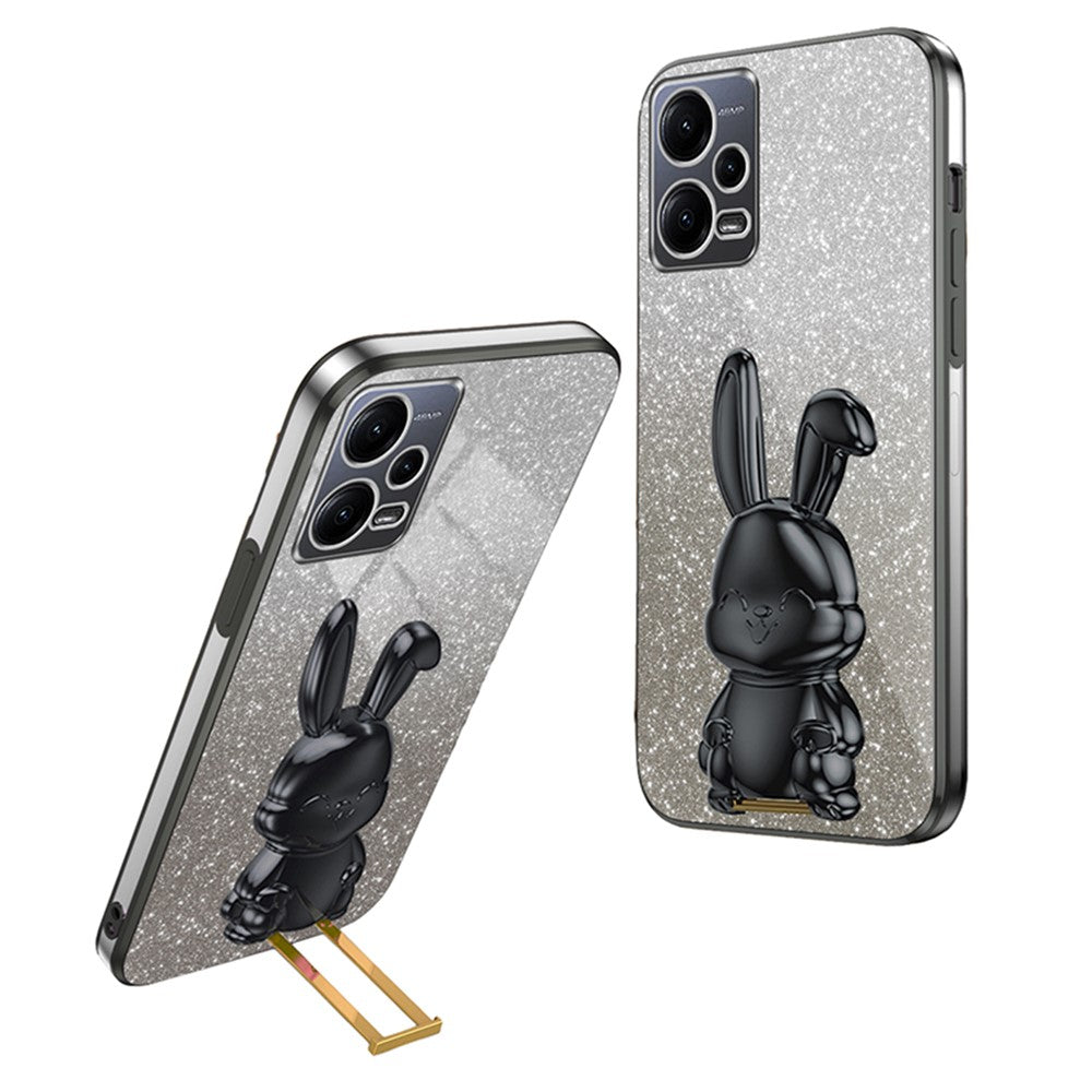 For Xiaomi Redmi Note 12 5G (Global) Phone Case Cute Rabbit Pull-out Kickstand Shockproof PC+TPU Cover