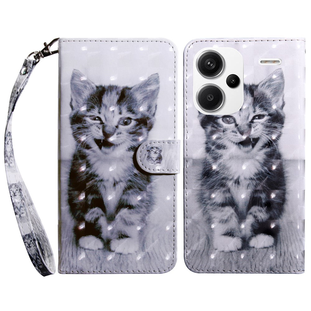 For Xiaomi Redmi Note 13 Pro+ 5G Leather Case 3D Pattern Printing Phone Cover with Hand Strap