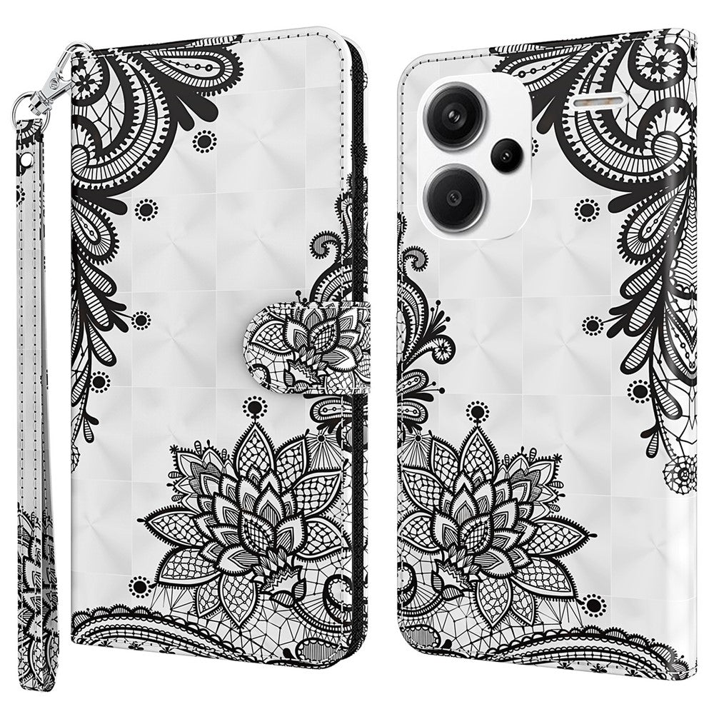 For Xiaomi Redmi Note 13 Pro+ 5G Case 3D Pattern Printing Leather Phone Cover with Hand Strap